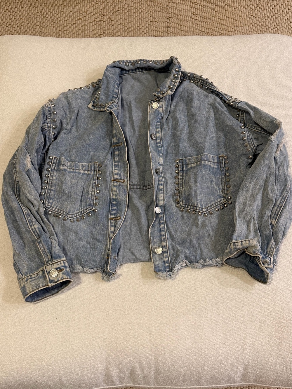 Denim studded cropped jacket